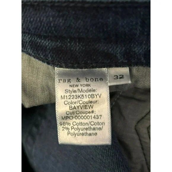 Rag & Bone Men Fit 2 Slim Jean 32x 32 Style M1223K510 Button Fly Revolve Denim